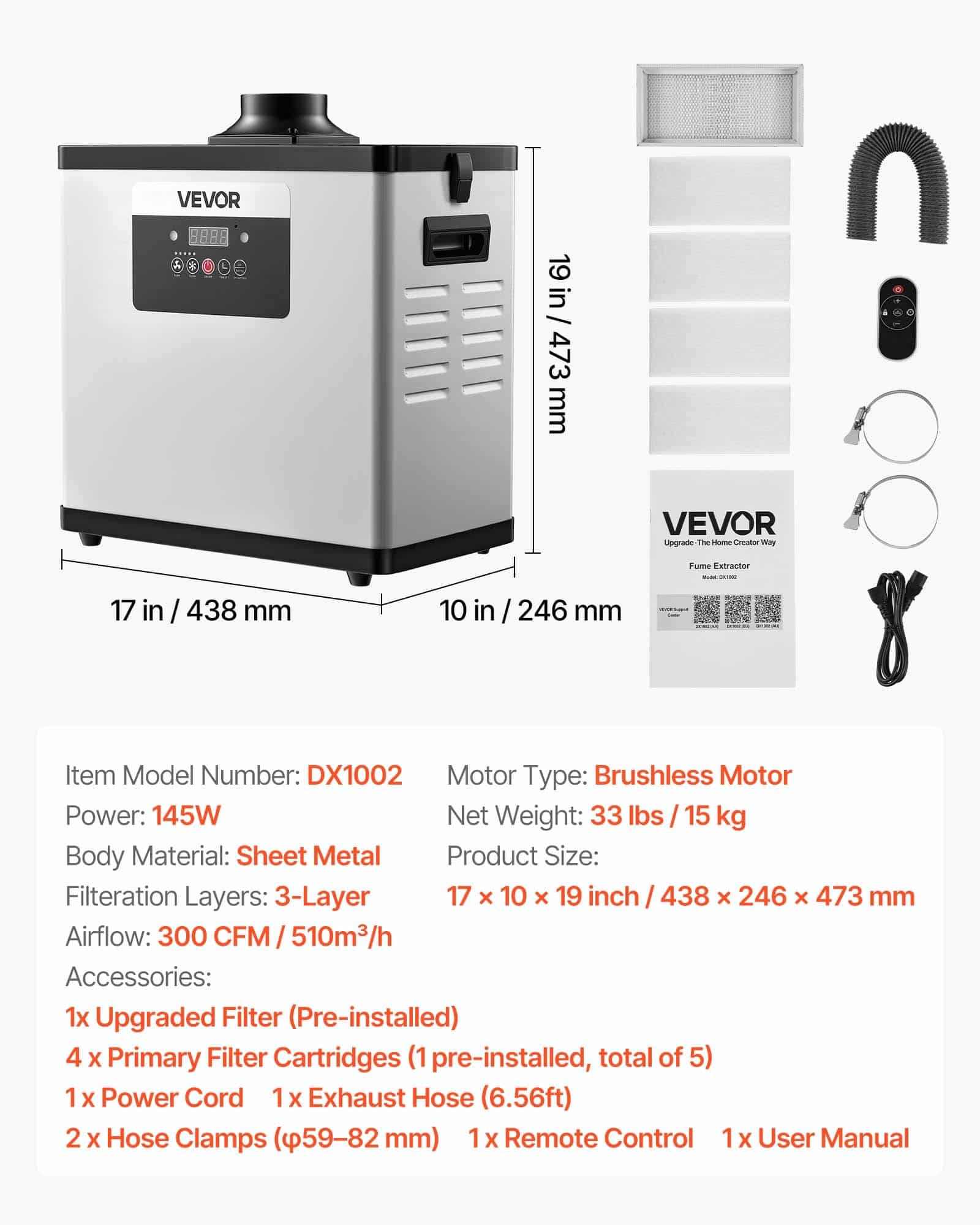 Vever Extractor VEVOR Solder Fume Extractor with 510 m³/h Suction, 4-Stage Filter, 10 ...