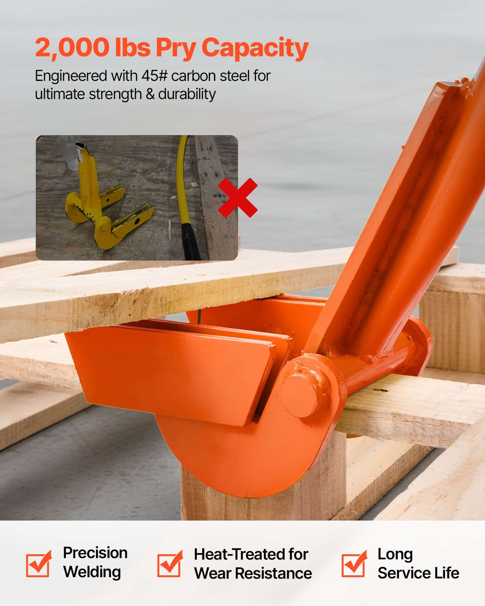 VEVOR Heavy Duty Pallet Buster Tool with 1 m Carbon Steel Handle, 907 kg Capacity, Deck Board & Flooring Removal Bar — изображение 3