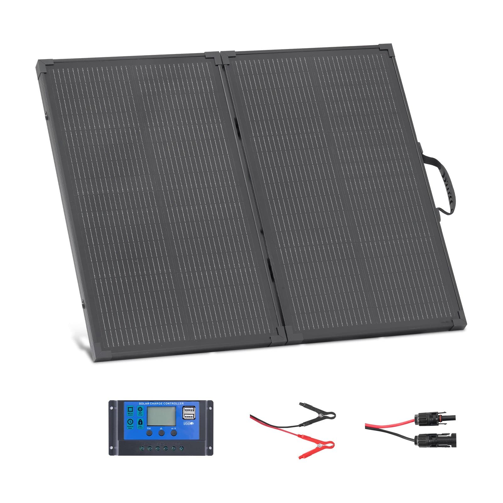 VEVOR 100W Foldable Monocrystalline Solar Panel, 24% Efficiency, IP67, 30A Controller, MC4, for Camping, RV, Outdoor Use