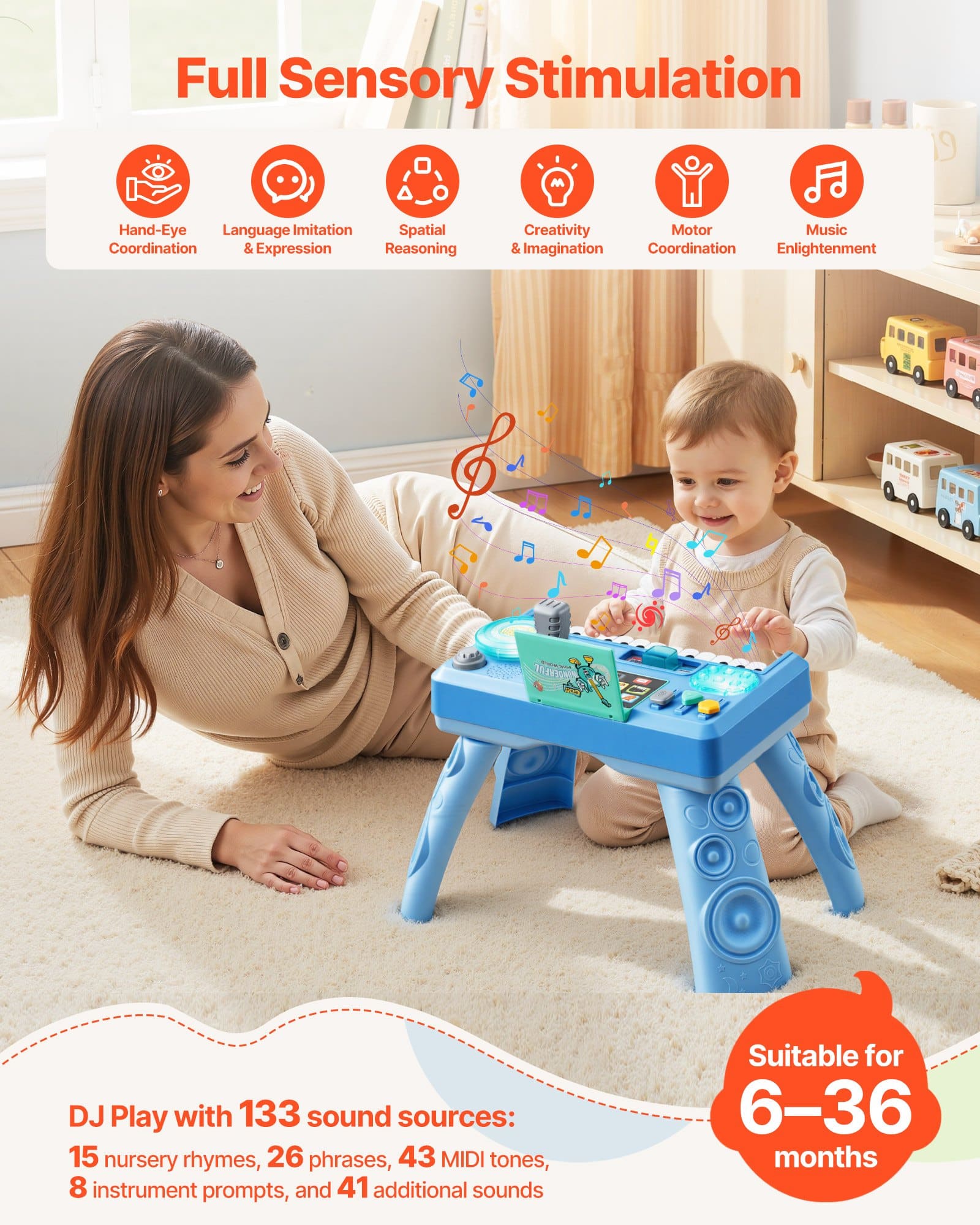 VEVOR Educational Baby DJ Playset with LED Turntable, 133 Sounds & Recording – Musical Activity Table for Kids 6+ Months - Pilt 2