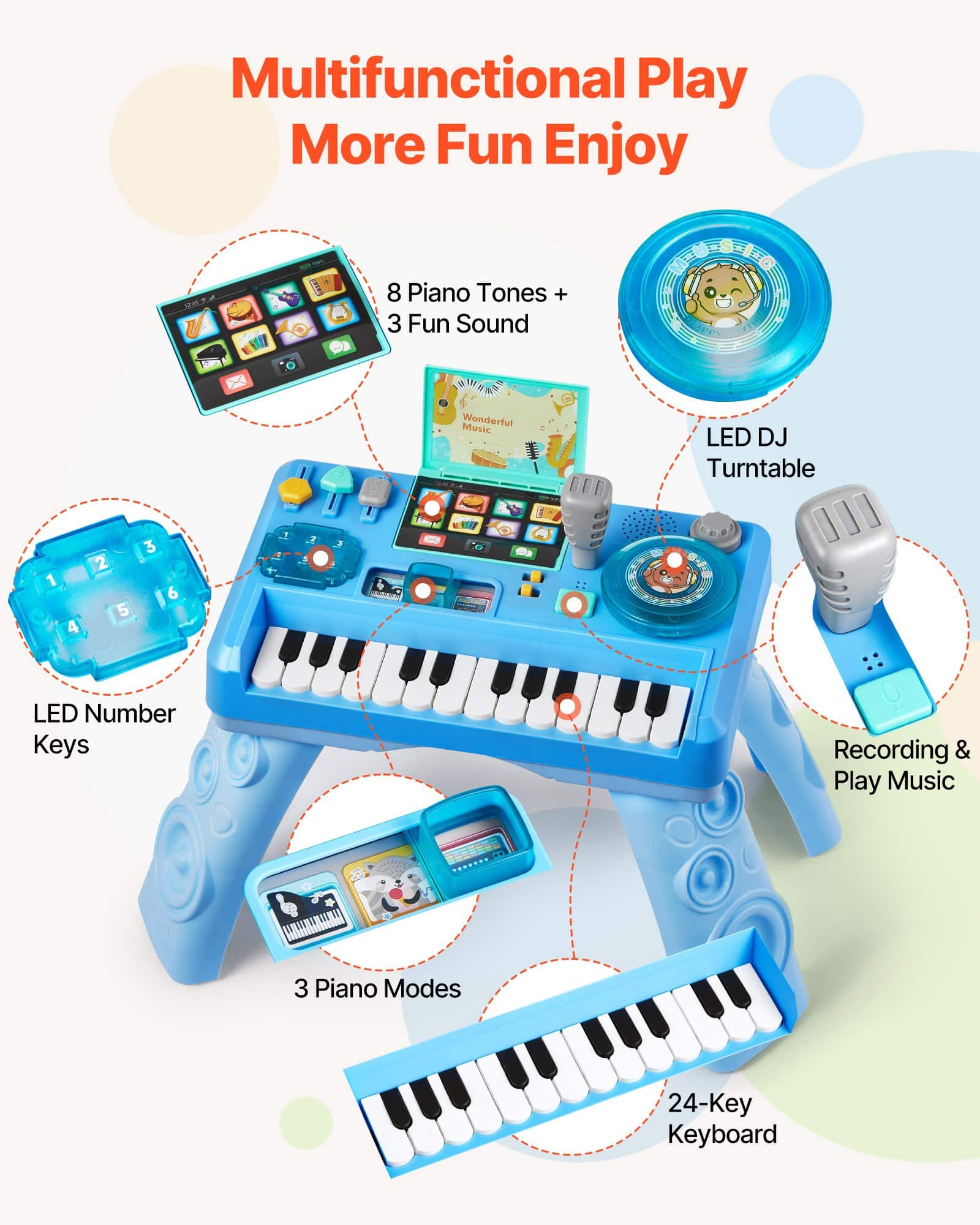 VEVOR Educational Baby DJ Playset with LED Turntable, 133 Sounds & Recording – Musical Activity Table for Kids 6+ Months - Pilt 3