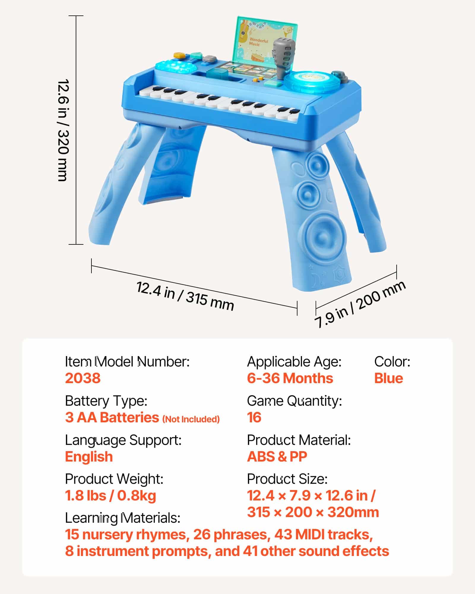 VEVOR Educational Baby DJ Playset with LED Turntable, 133 Sounds & Recording – Musical Activity Table for Kids 6+ Months - Pilt 7