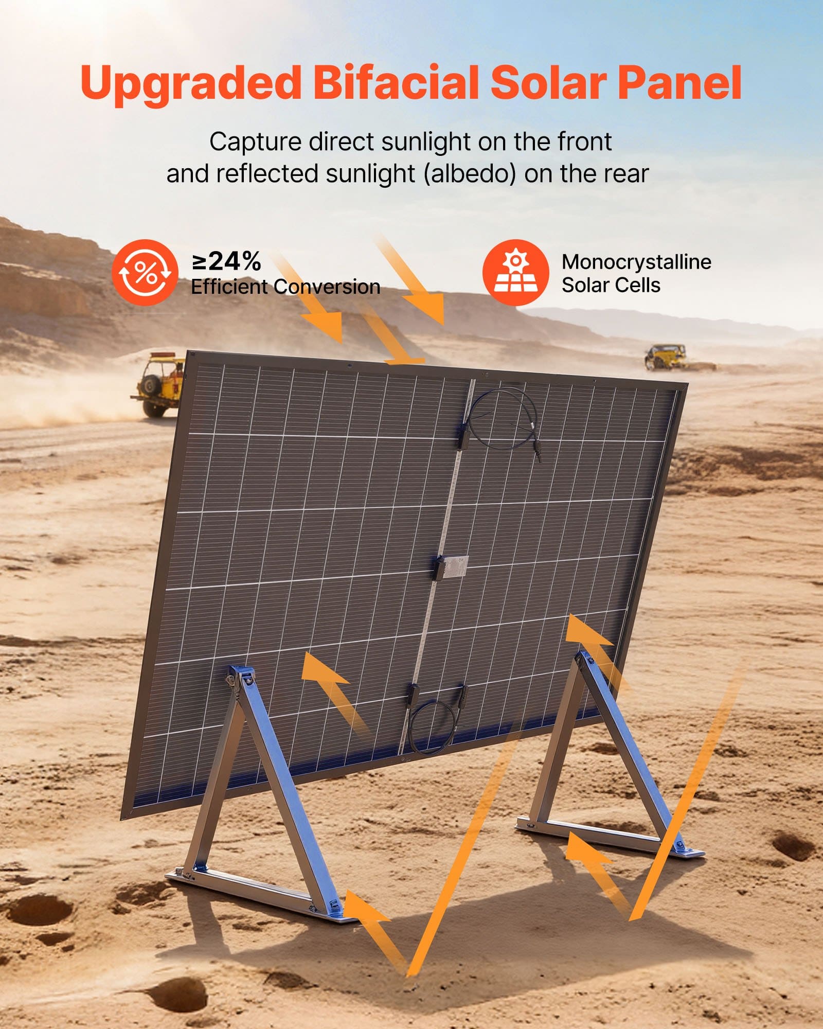 VEVOR 2PCS 400W Bifacial Solar Panels, 16BB N-Type Monocrystalline, 24% Efficiency, IP65, MC4 Output, for RV, Boat, Off-Grid — изображение 2