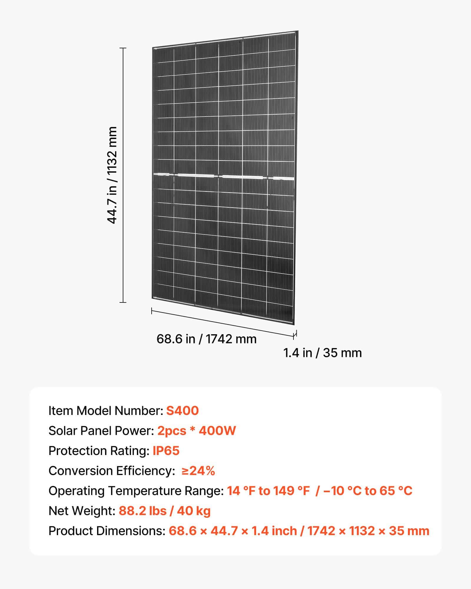VEVOR 2PCS 400W Bifacial Solar Panels, 16BB N-Type Monocrystalline, 24% Efficiency, IP65, MC4 Output, for RV, Boat, Off-Grid — изображение 7