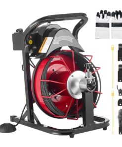VEVOR 15m x 8mm Drain Cleaner Machine with Auto Feed, 4 Cutters & Foot Switch for 50–100mm Pipes