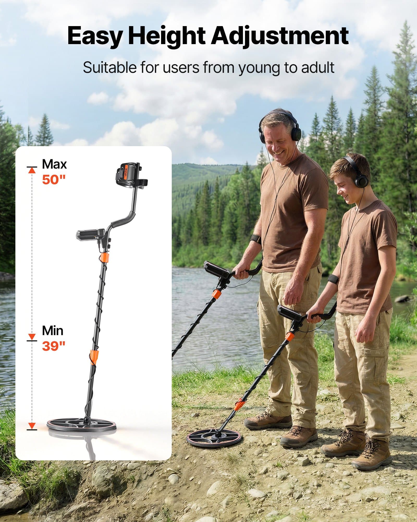 VEVOR Professional Metal Detector for Adults, 30 cm Waterproof Coil, 6 Modes, Sunlight Display, Adjustable 104–140 cm Handle - Image 5