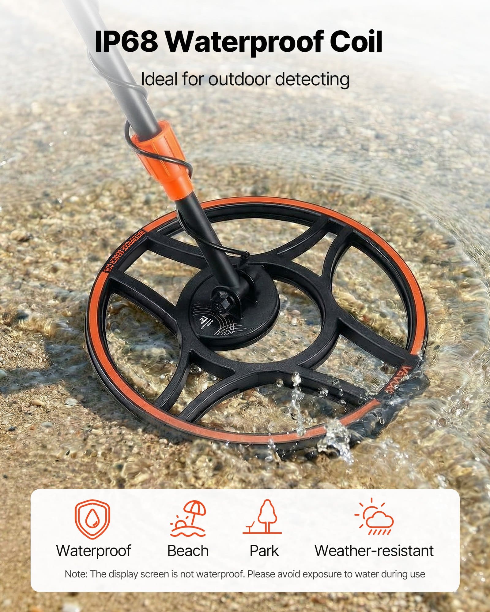 VEVOR Professional Metal Detector for Adults, 30 cm Waterproof Coil, 6 Modes, Sunlight Display, Adjustable 104–140 cm Handle - Image 6