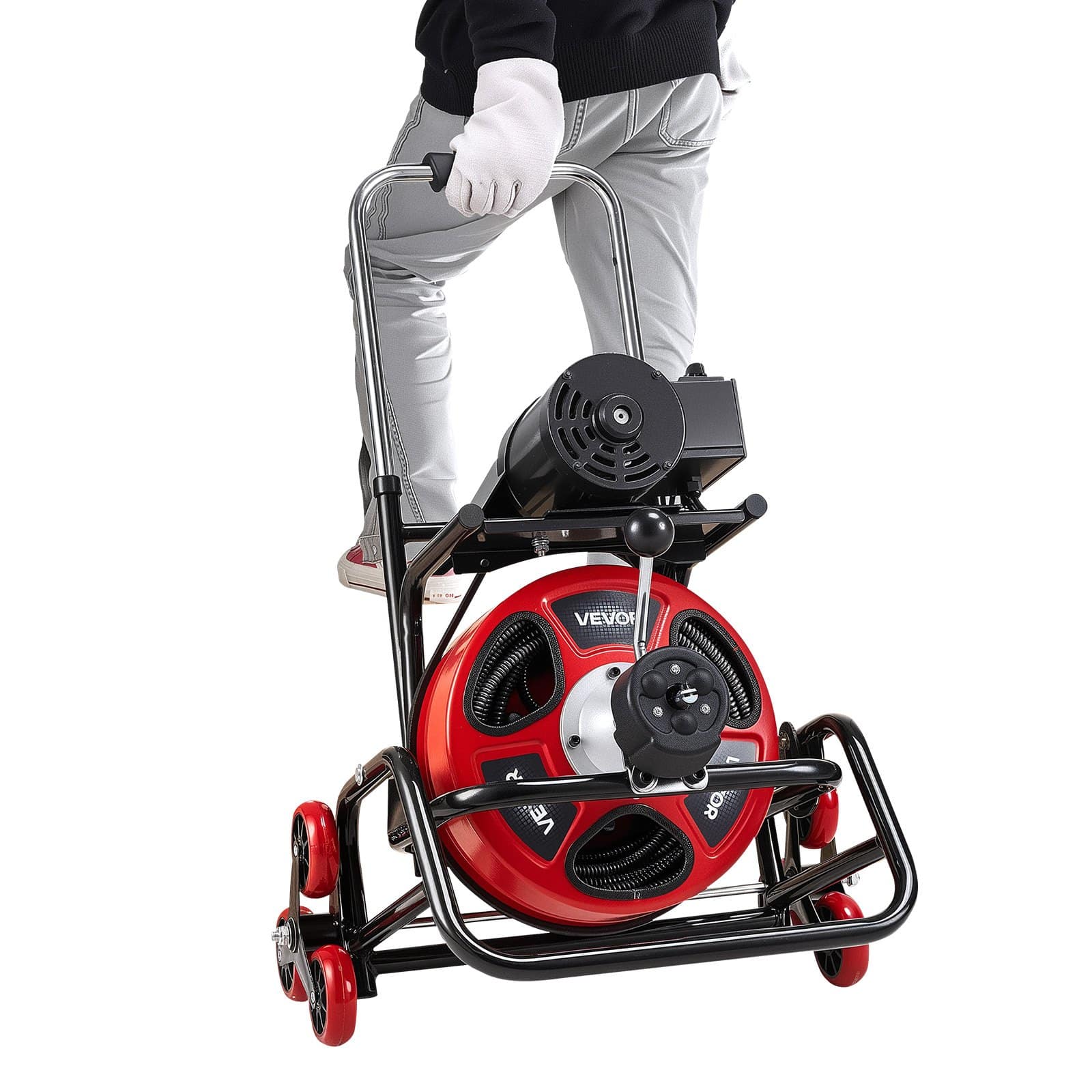 VEVOR Electric Drain Cleaner 30m x 12.7mm, Auto-Feed Sewer Snake Auger with 8 Cutters, Climbing Wheels, Foot Switch, for 50–150mm Pipes — изображение 10