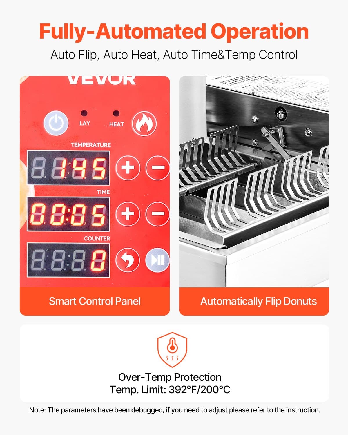 VEVOR 4-Row Automatic Donut Maker Machine, 240 pcs/h, 50 mm Ring Donuts, 3 L Hopper, 6.1 L Oil Tank, 304 Stainless Steel, 220–240 V — изображение 3