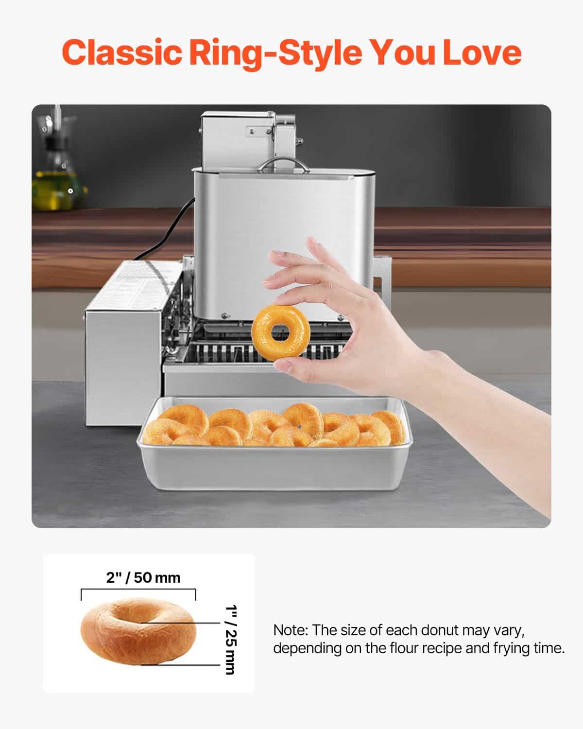 VEVOR 4-Row Automatic Donut Maker Machine, 240 pcs/h, 50 mm Ring Donuts, 3 L Hopper, 6.1 L Oil Tank, 304 Stainless Steel, 220–240 V — изображение 4