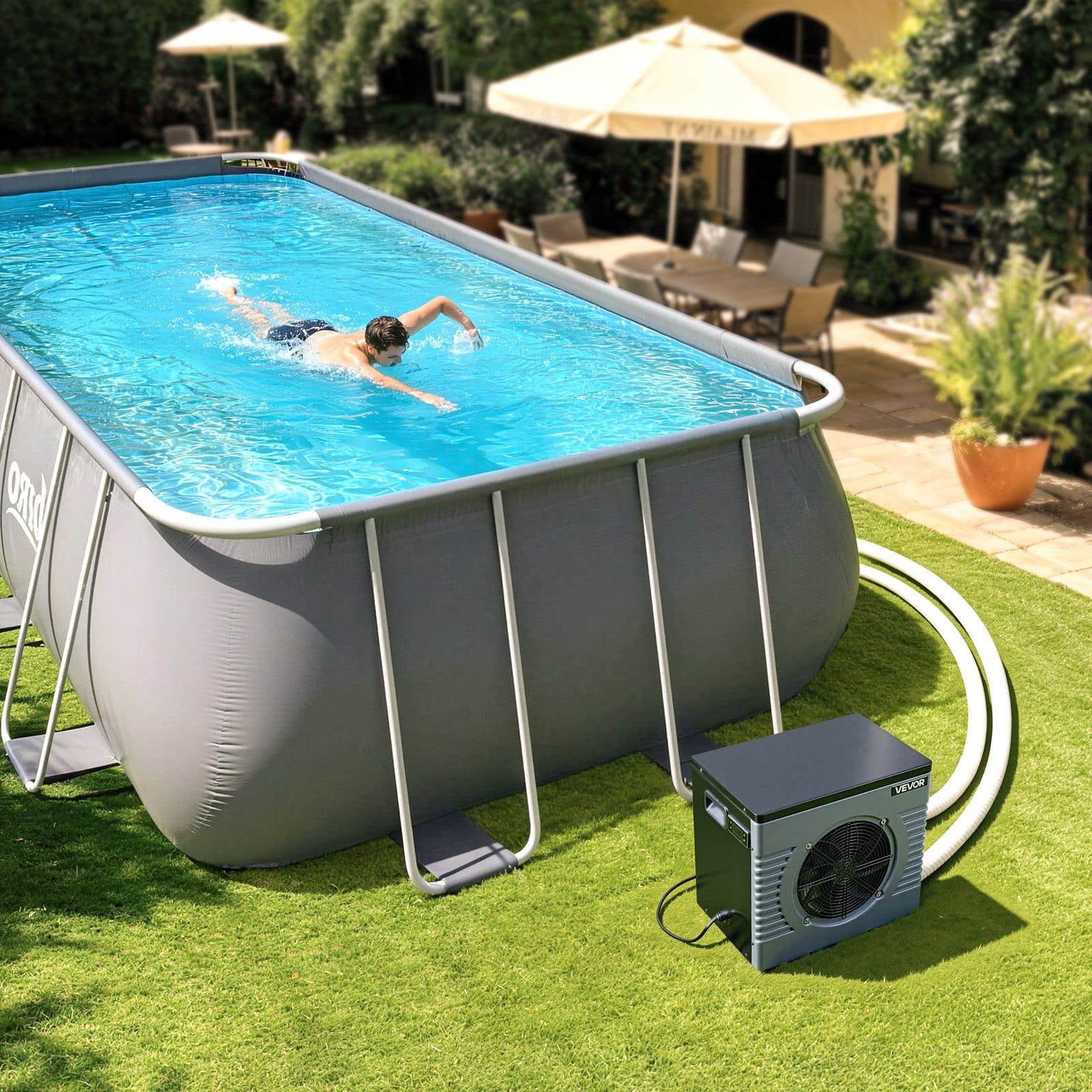 VEVOR 4.16 kW Pool Heat Pump, 220V Quiet Electric Heater & Chiller for 8–15 m³ Above Ground Pools, 15–40 °C, GFCI, Titanium - Зображення 8