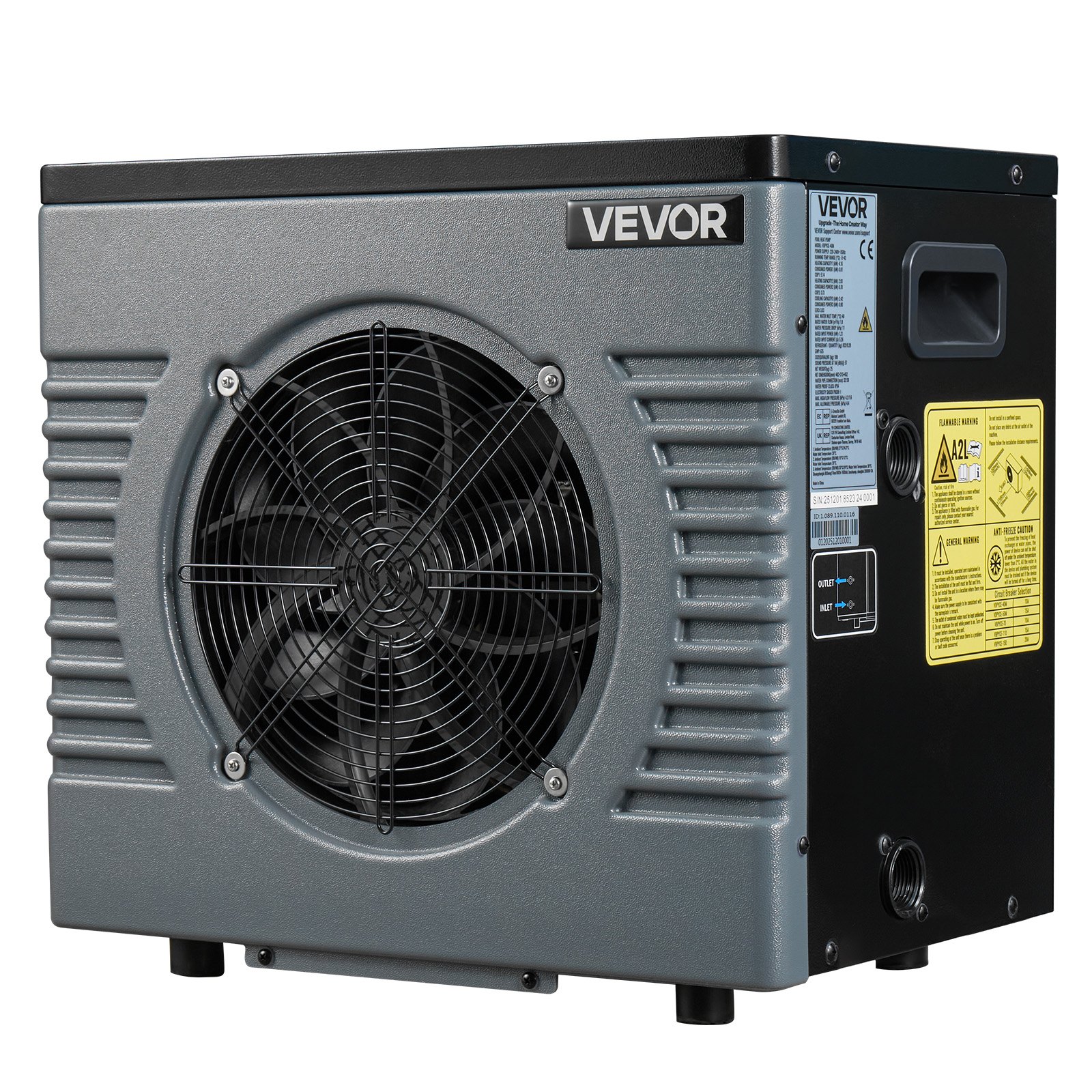 VEVOR 4.16 kW Pool Heat Pump, 220V Quiet Electric Heater & Chiller for 8–15 m³ Above Ground Pools, 15–40 °C, GFCI, Titanium - Зображення 9