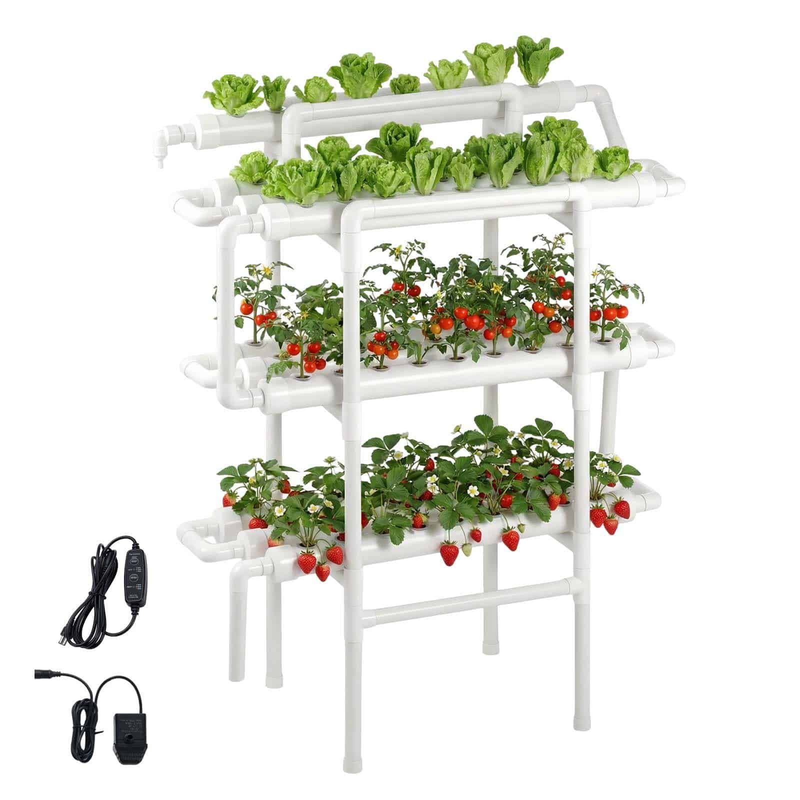 VEVOR 3-Tier Hydroponic Growing System, 90-Site UPVC Indoor Garden Kit with Timer Pump for Lettuce, Herbs, Fruit and Flowers