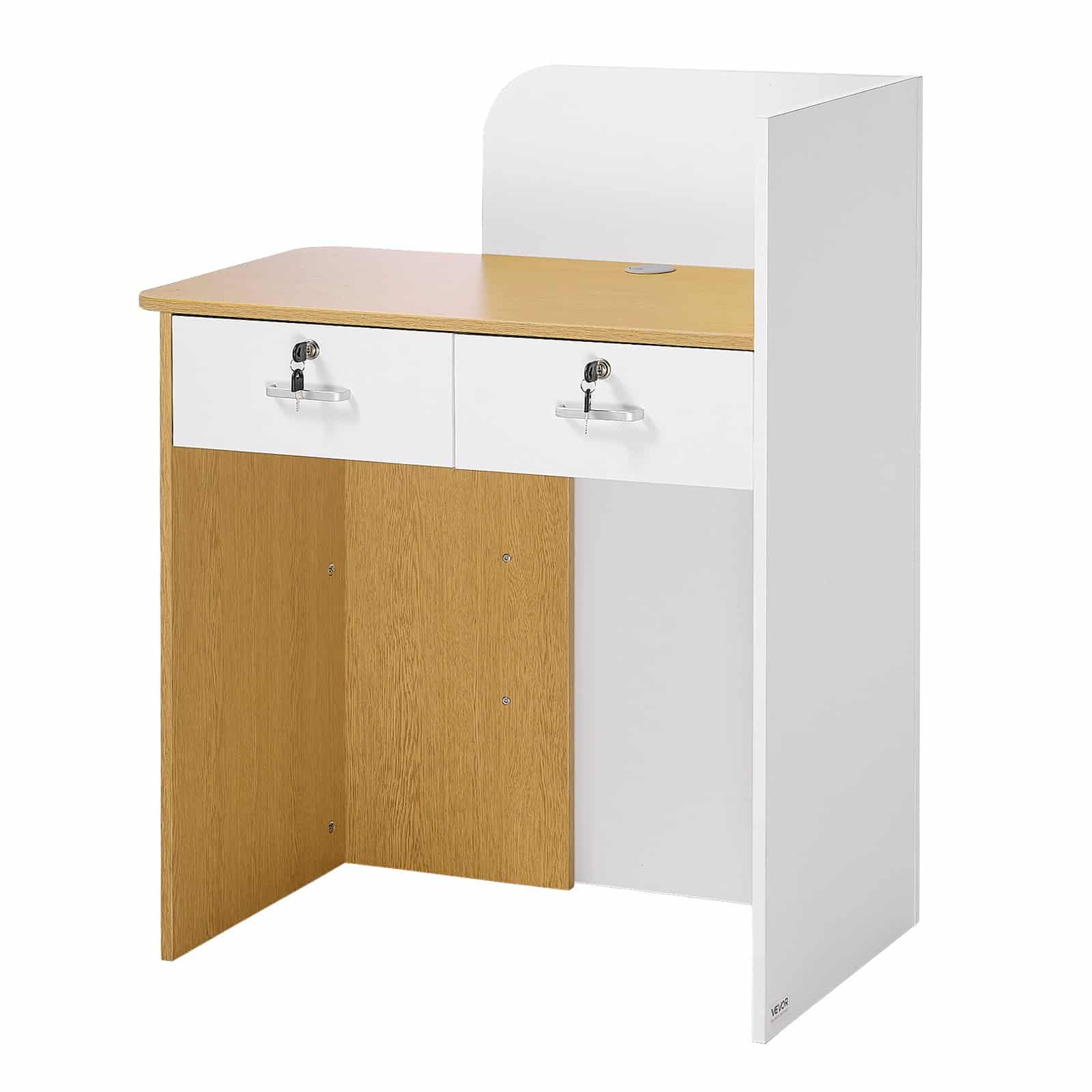 VEVOR 80 cm White Reception Desk with LED Lights, 2 Drawers, Lockable Storage & Power Outlets for Office, Salon, Retail — изображение 12