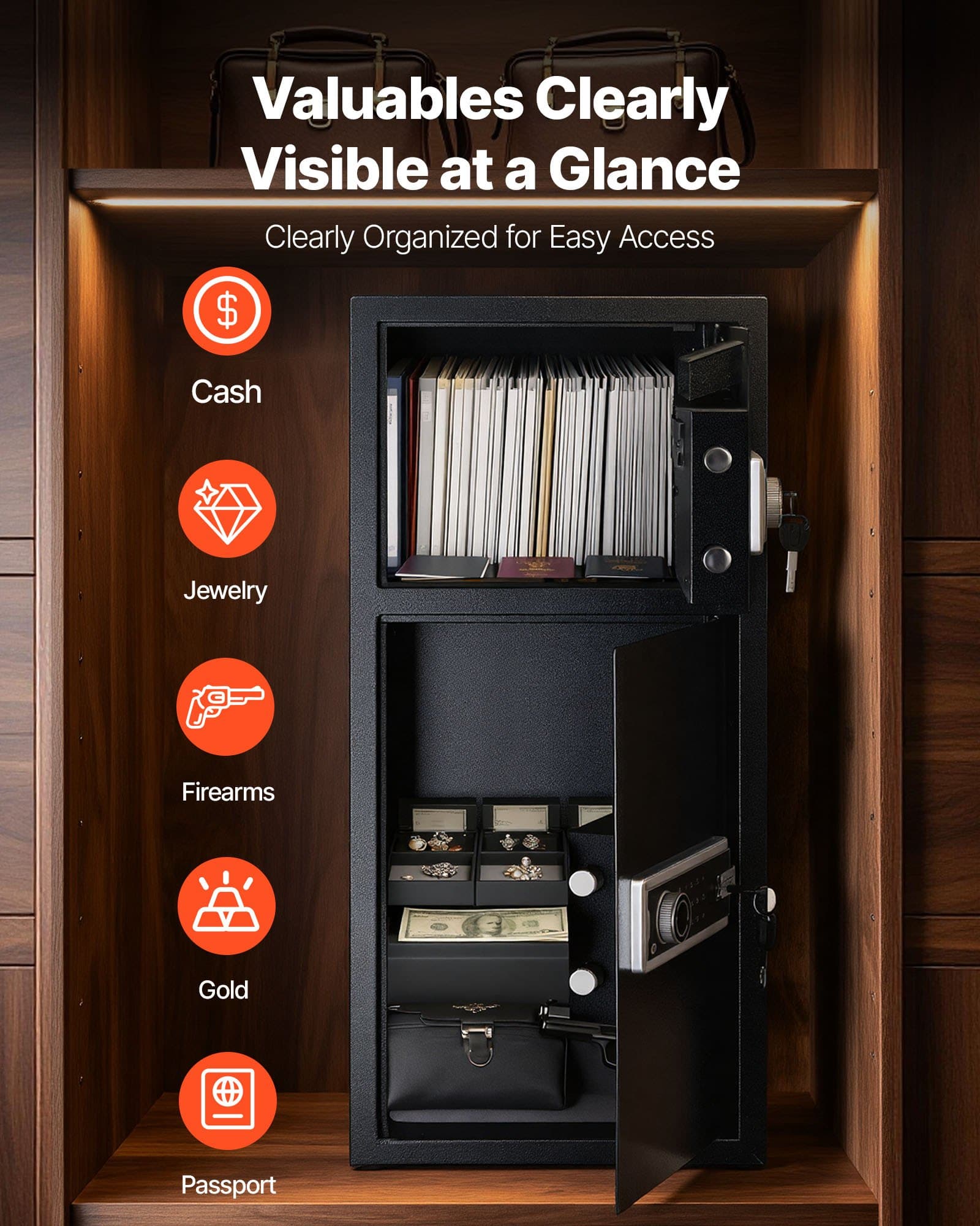 VEVOR 204L Double Door Safe Box with Drop Slot, Digital Keypad & Key, Fireproof Steel Security Vault for Cash, Documents, Jewelry - Зображення 2
