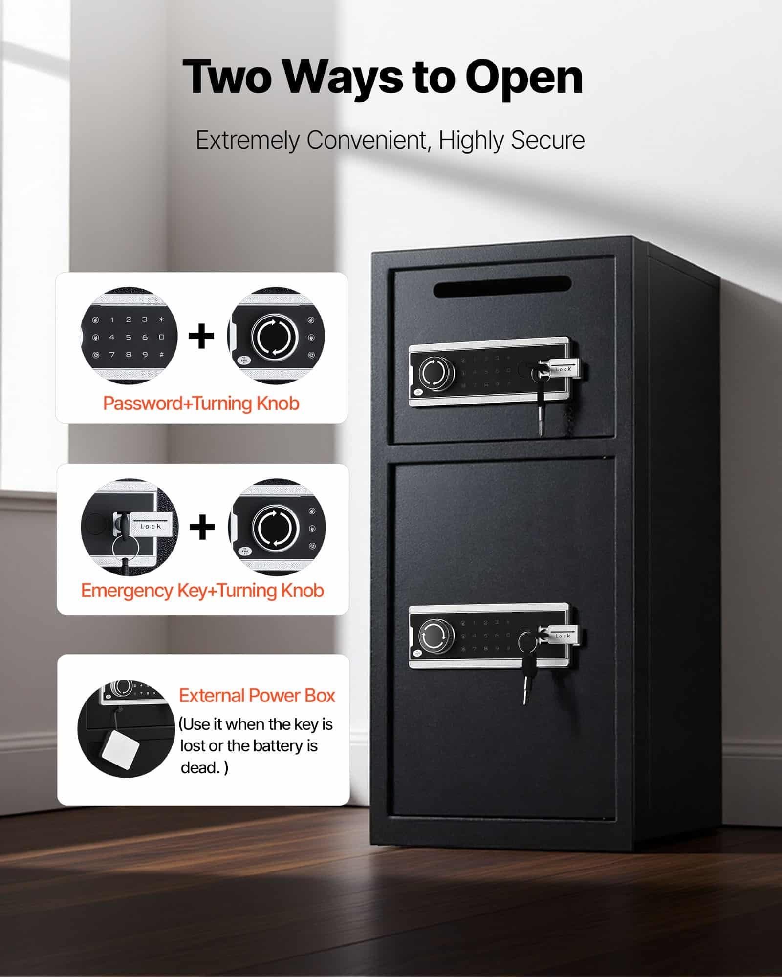 VEVOR 204L Double Door Safe Box with Drop Slot, Digital Keypad & Key, Fireproof Steel Security Vault for Cash, Documents, Jewelry - Зображення 3
