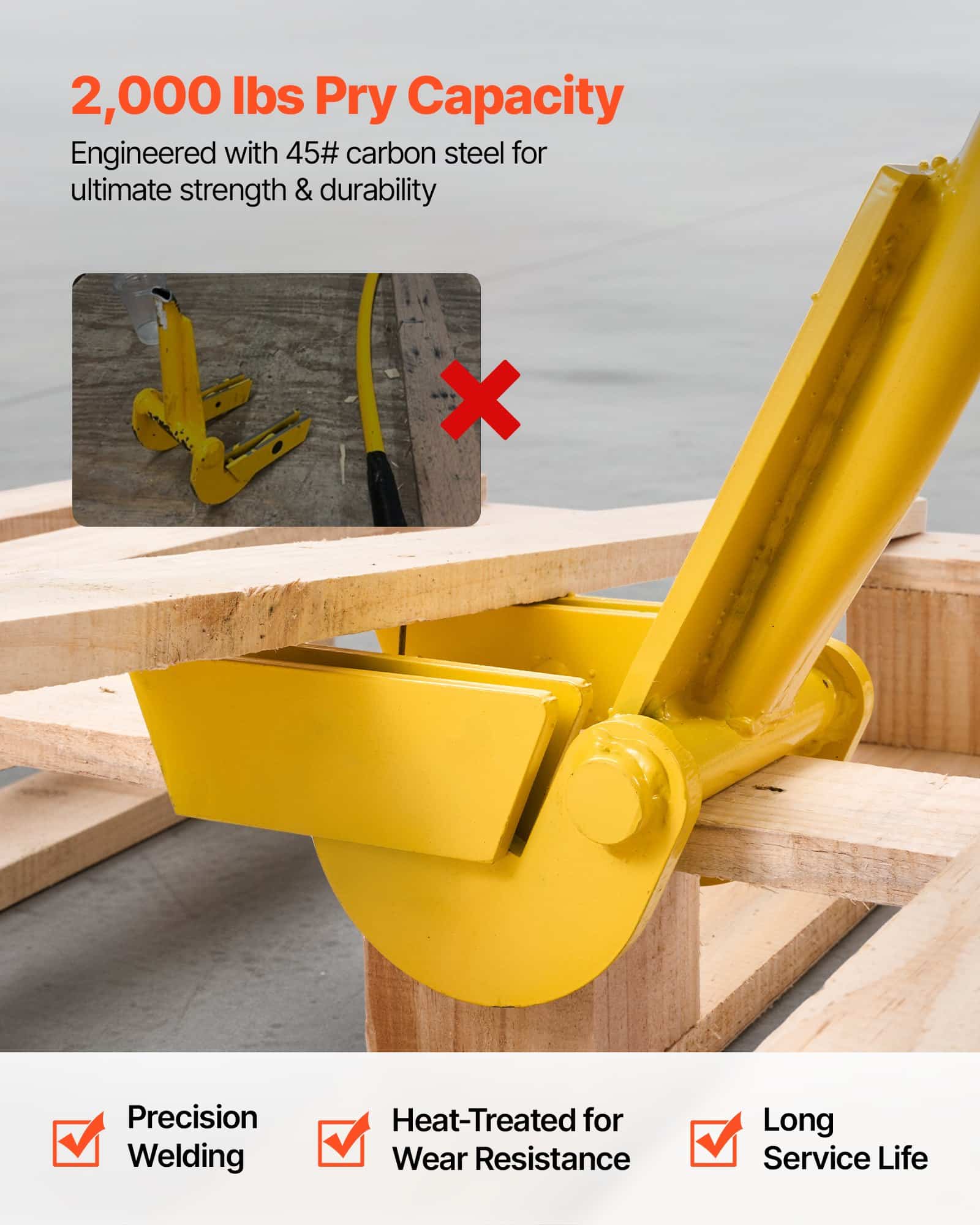 VEVOR Pallet Buster Tool, 1 m Carbon Steel Pry Bar, 900 kg Capacity Deck & Pallet Board Removal Tool, Ergonomic Long Handle — изображение 3