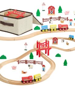 VEVOR деревянный поезд, набор 39 деталей с магнитными вагонами, сельская железная дорога, коробка для хранения, развивающая игрушка 3–8