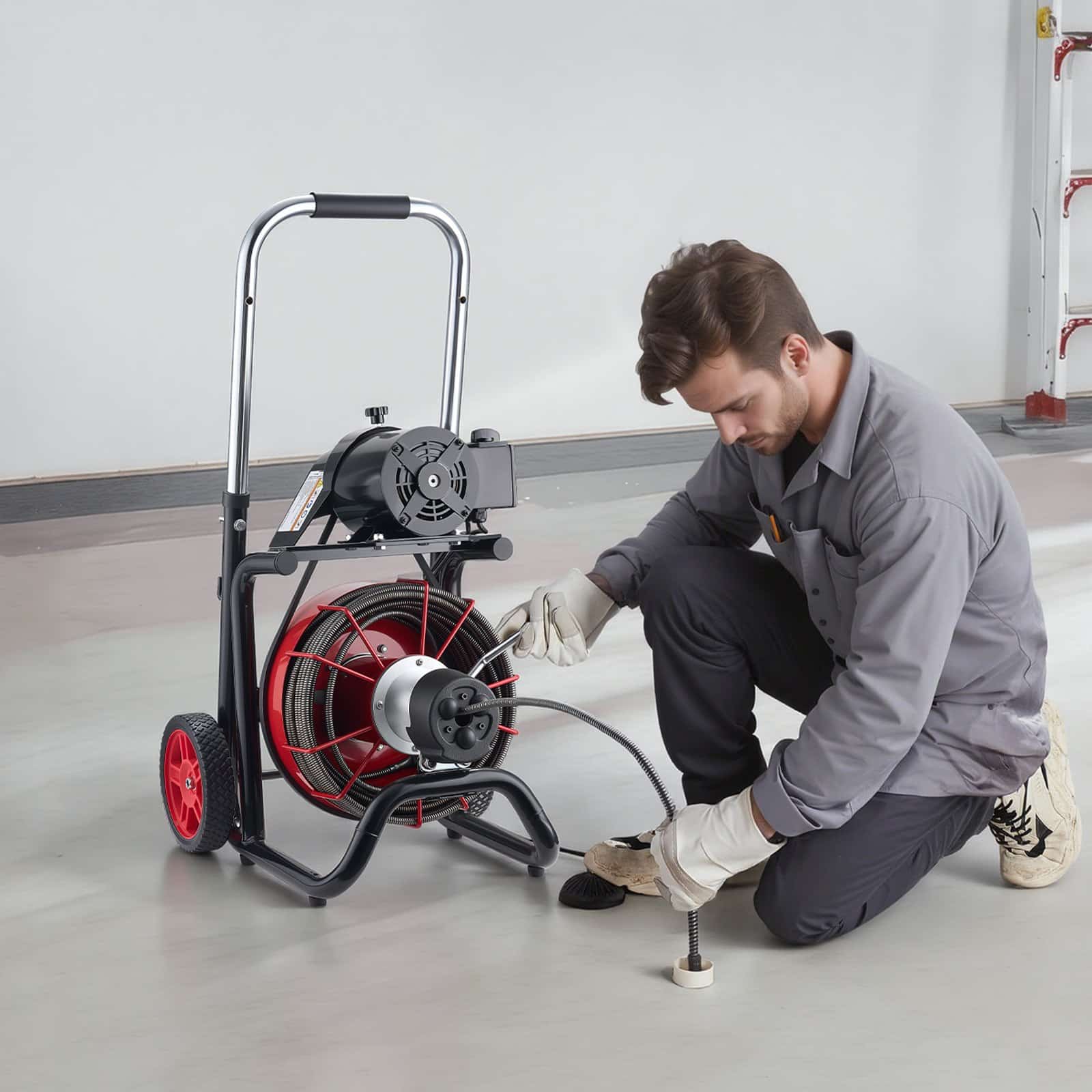 VEVOR 30 m Drain Cleaner Machine 10.5 mm Cable, Auto-Feed Sewer Snake on Wheels with 8 Cutters & Foot Switch for 50–100 mm Pipes — изображение 8