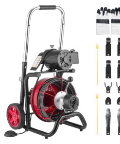 VEVOR 30 m Drain Cleaner Machine 10.5 mm Cable, Auto-Feed Sewer Snake on Wheels with 8 Cutters & Foot Switch for 50–100 mm Pipes