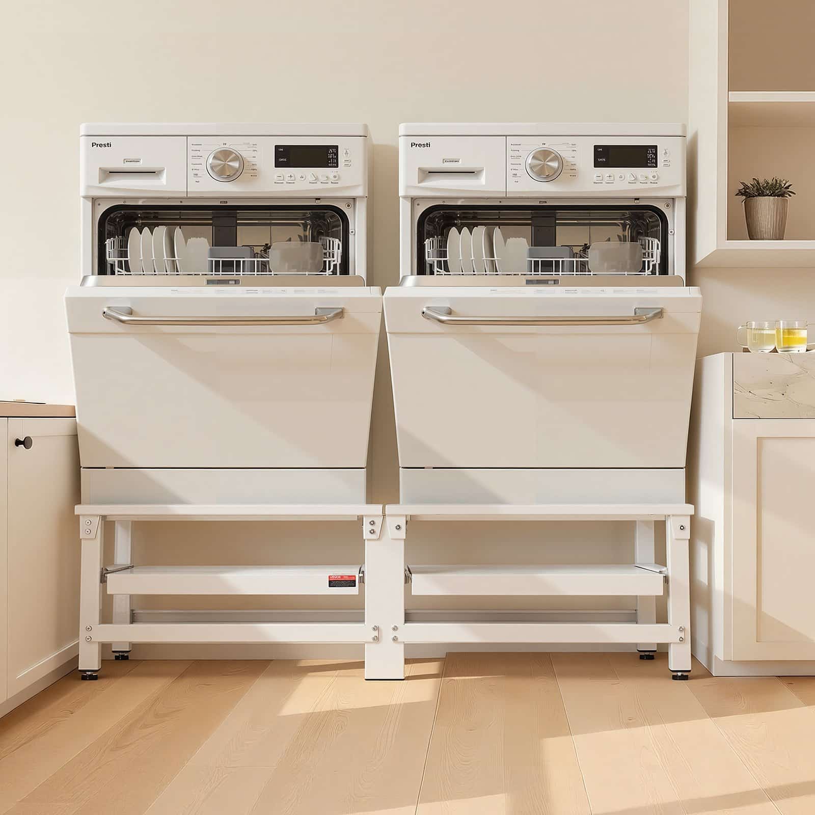 VEVOR Adjustable Laundry Pedestals 355 mm, Steel Washer Dryer Stands with Pull-Out Tray, 318 kg Load, Anti-Vibration, White, 2 pcs - Зображення 8