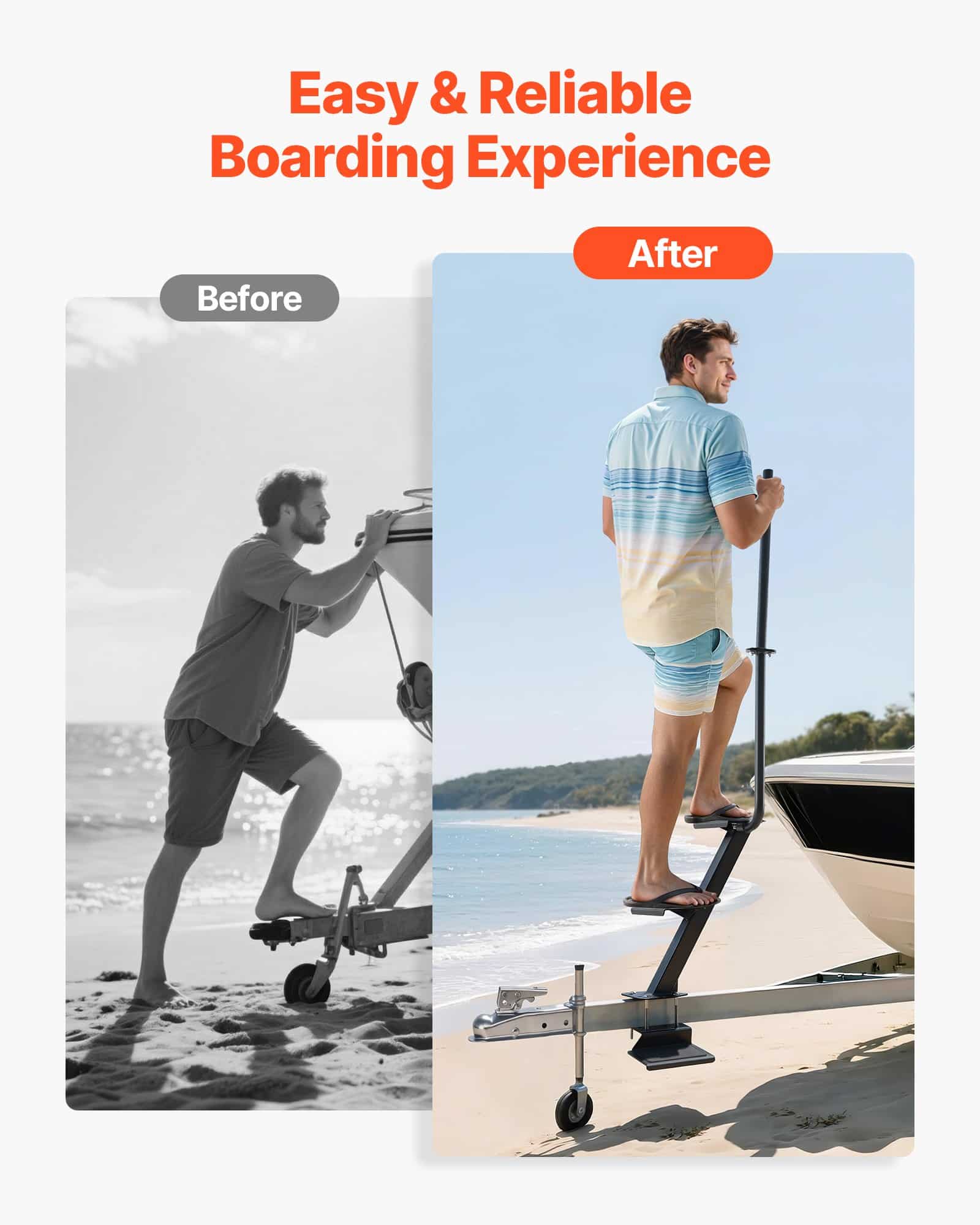 VEVOR 3-Step Steel Boat Trailer Ladder with Handrail, Non-Slip Steps, Bottom Mount for 76.2–101.6 mm Cross Beams — изображение 6