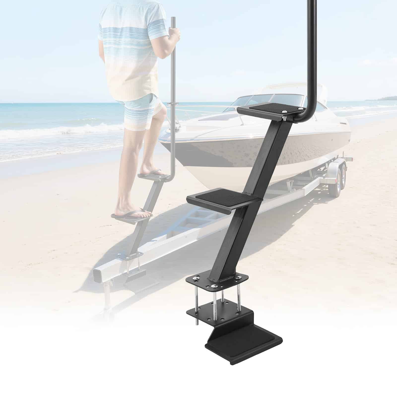 VEVOR стальная 3-ступенчатая лестница для прицепа лодки с поручнем, противоскользящие ступени, нижнее крепление для балок 76,2–101,6 мм