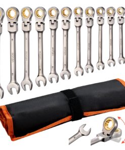 VEVOR 12-Piece Flex-Head Ratcheting Combination Wrench Set 8–19 mm, 72-Tooth Cr-V with Roll-Up Pouch for Auto & Home Repair