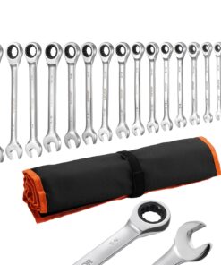 Набор комбинированных ключей VEVOR 16 шт SAE, трещоточные 72 зубца, сталь Cr‑V с рулонным чехлом для авто и бытового ремонта, серебристый