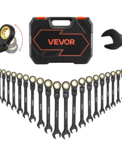 VEVOR 24 pcs flex-head ratcheting combination wrench set, 8–19 mm & 6.35–19.05 mm, 72‑tooth Cr-V, with case, for auto & home repair