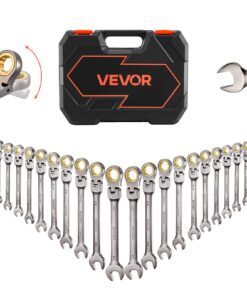 VEVOR 24-Piece Flex-Head Ratcheting Wrench Set, 8–19 mm & 6.35–19.05 mm, 72-Tooth Cr-V Combination Spanners with Case, Grey