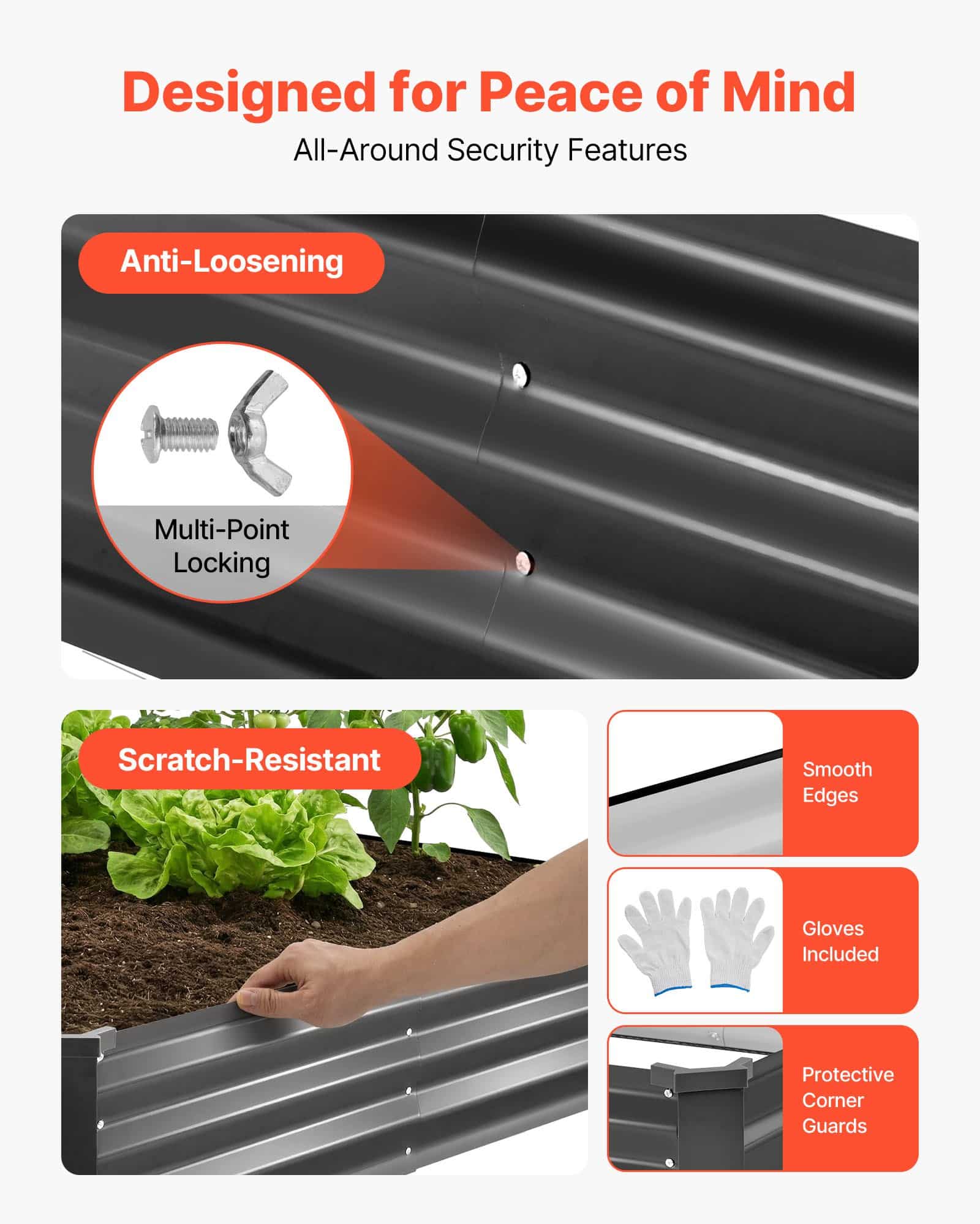 VEVOR Set of 2 Galvanized Raised Garden Beds 2400x1200x300 mm, Bottomless Metal Planter Boxes for Vegetables and Flowers, Dark Gray - Pilt 6