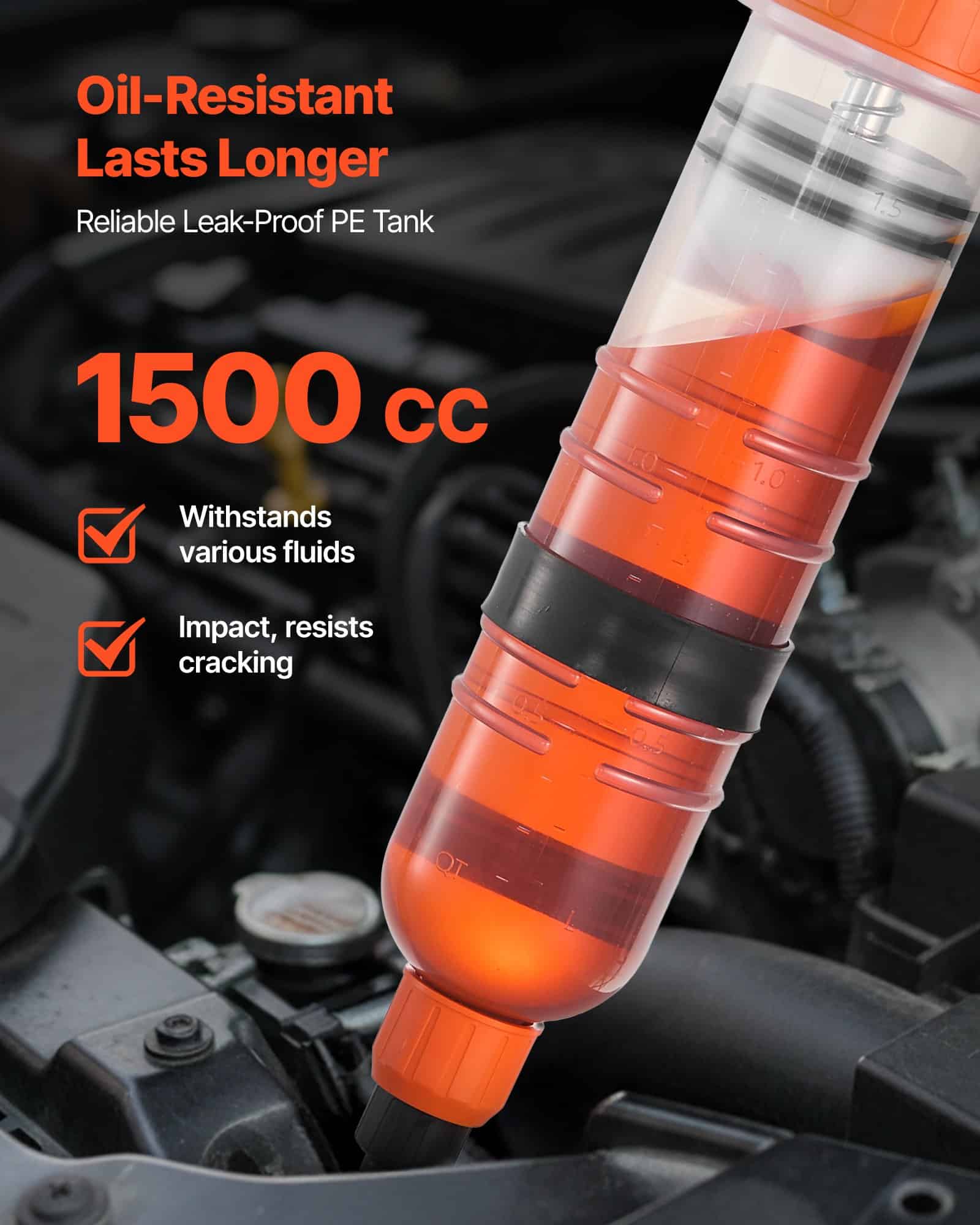 VEVOR 1.5 L Manual Fluid Extractor Pump, Oil Syringe with Hoses and Adapters for Engine Oil, Coolant, Brake and Transmission Fluid — изображение 6