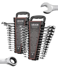 VEVOR 26-Piece Ratcheting Combination Wrench Set, Metric 6–19 mm & SAE 1/4–7/8 in, Cr-V Steel, 72-Tooth, with Rack Organizer
