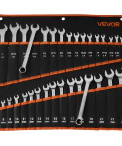 VEVOR 32‑Piece Combination Wrench Set, Metric 7–22 mm & 6–25 mm, 12‑Point, 15° Open End, Steel with Roll‑Up Pouch for Auto & Home