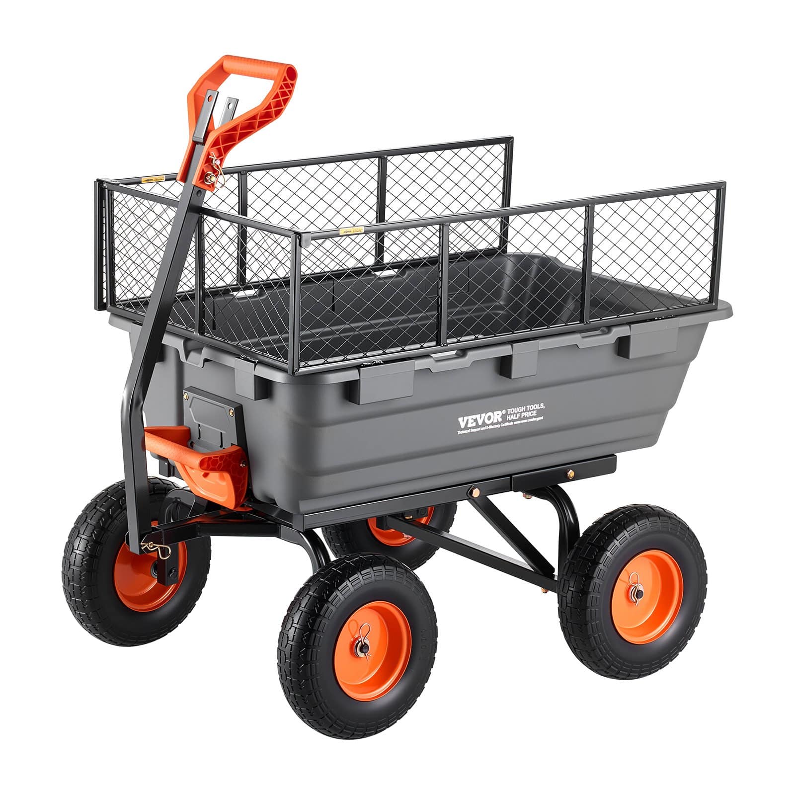 VEVOR Garden Dump Cart 544 kg, Poly Yard Wagon with Fence, 330 mm Wheels, 2-in-1 Tow Handle, Quick-Dump for Soil and Plants – Paveikslėlis 10