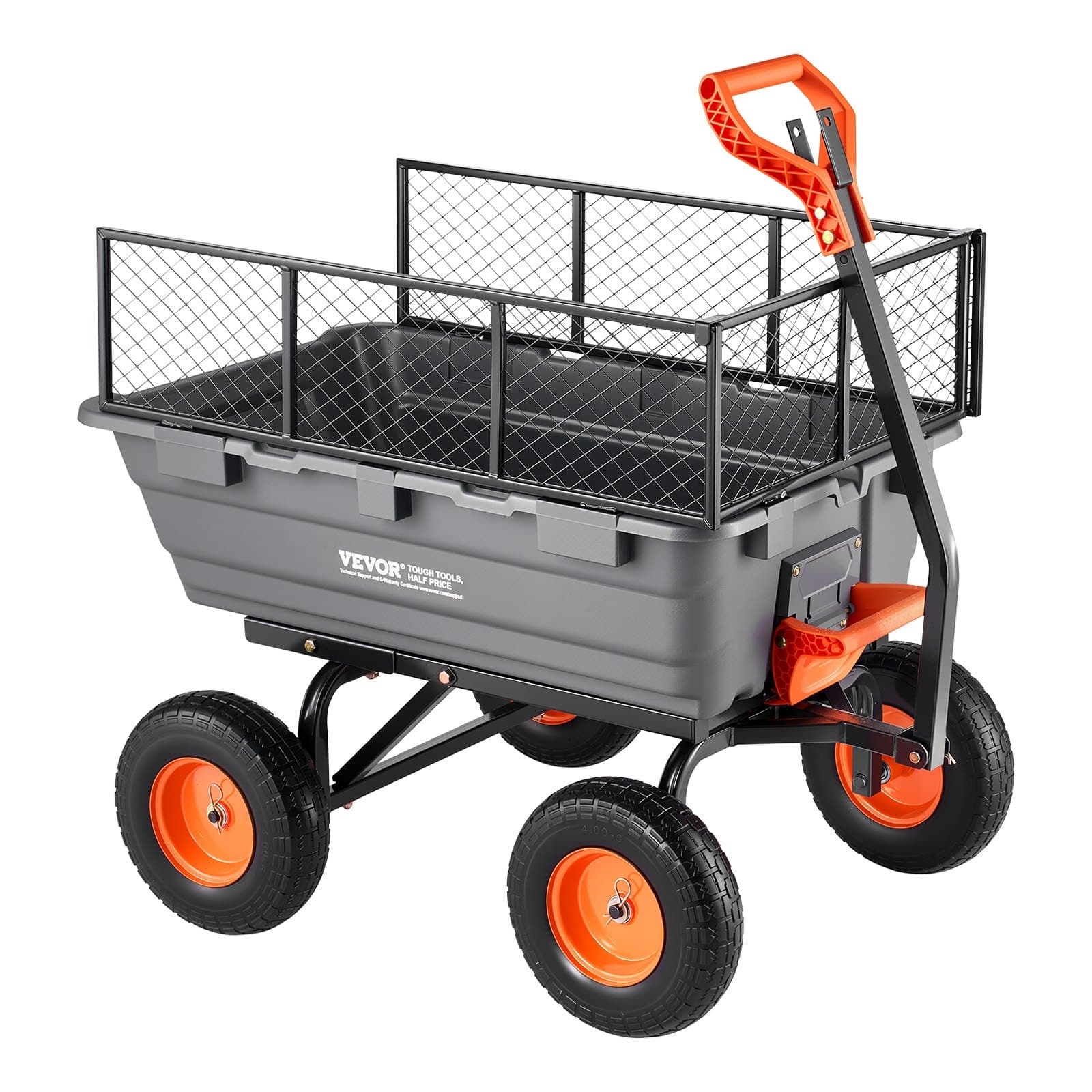 VEVOR Garden Dump Cart 544 kg, Poly Yard Wagon with Fence, 330 mm Wheels, 2-in-1 Tow Handle, Quick-Dump for Soil and Plants – Paveikslėlis 11
