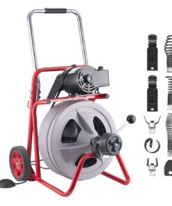 VEVOR 30 м x 13 мм Очиститель дренажа машина с автоматической подачей, 8 резаками и переключателем для 50 ножек 150 мм Швейные трубы на колесах