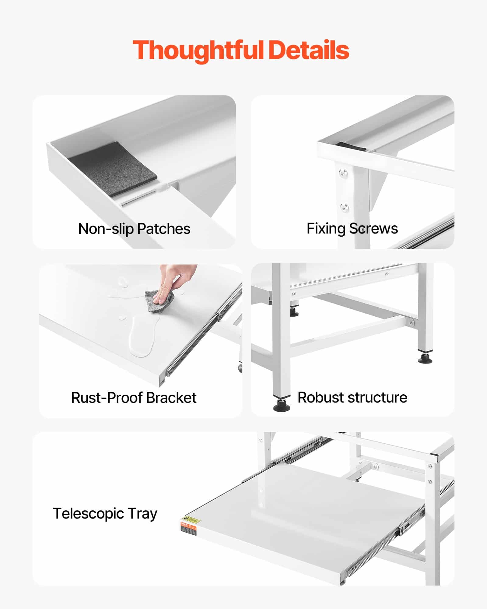 VEVOR Adjustable Laundry Pedestal 410 mm, Steel Washer Dryer Stand with Pull-Out Tray, 318 kg Load, Anti-Vibration, White - Зображення 6