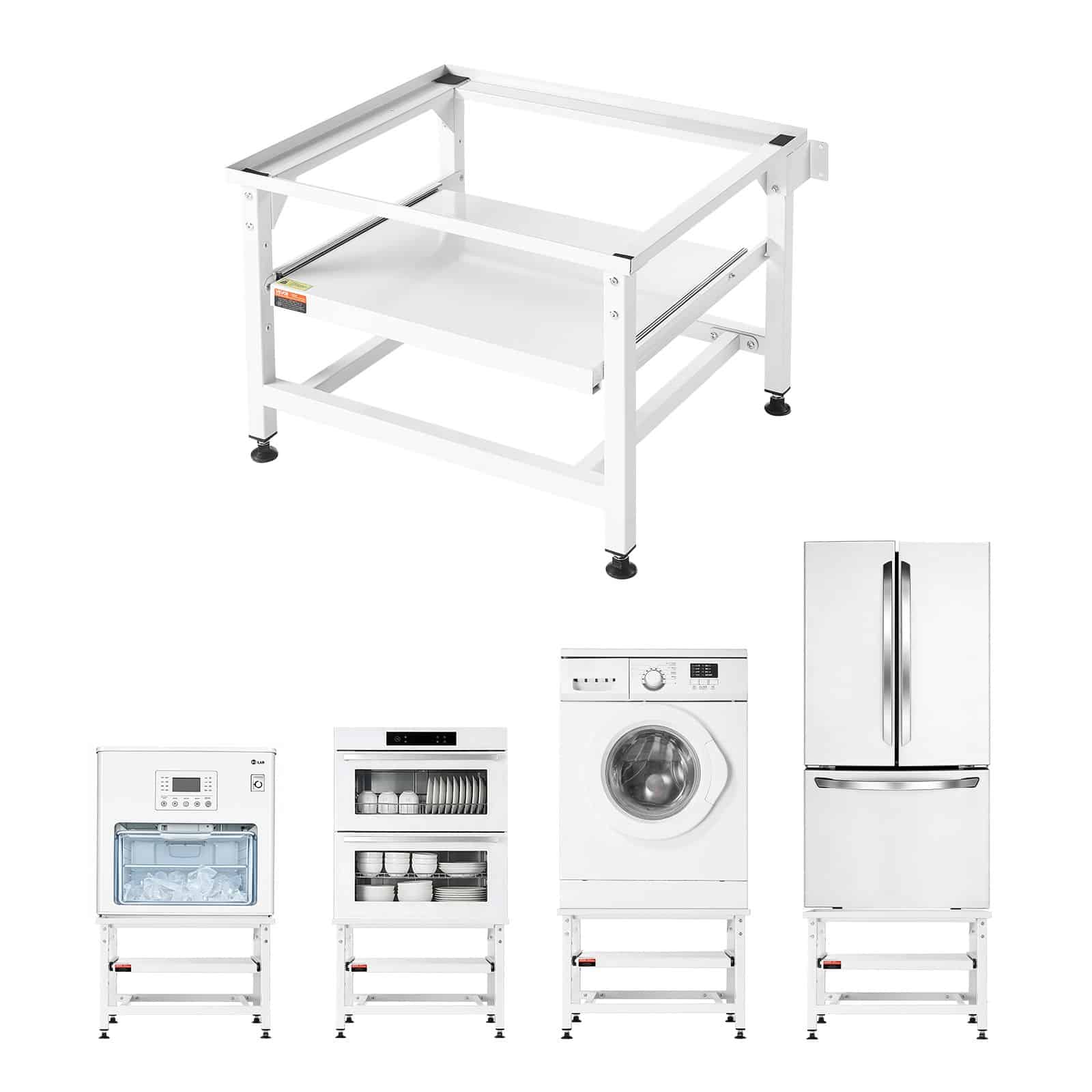 VEVOR регульований п’єдестал для пральної машини 410 мм, сталевий стенд для пральної та сушильної машини з висувним лотком, 318 кг, білий