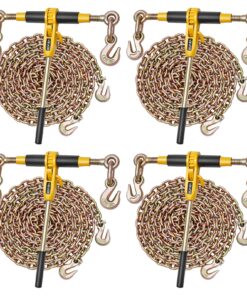 Натяжитель цепи VEVOR 4 шт., G80 цепь 8 мм x 3,9 м, нагрузка 3,6 т, храповой стяжной комплект для перевозки и буксировки