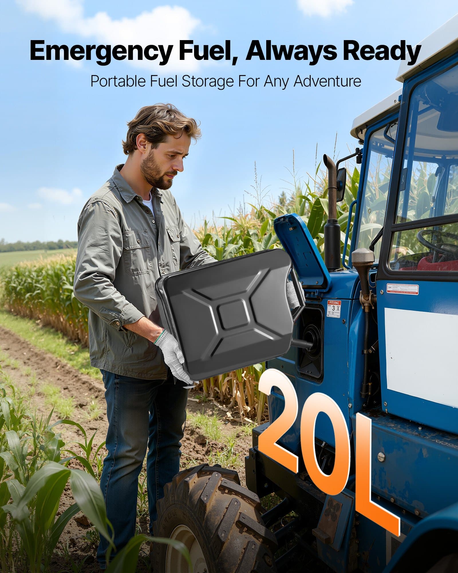 VEVOR 20 L Metal Fuel Jerry Can, Leakproof Gas Tank with Spout, 6 L/min Fast Flow, For Cars, Motorcycles, ATV, Camping, Black — attēls 2