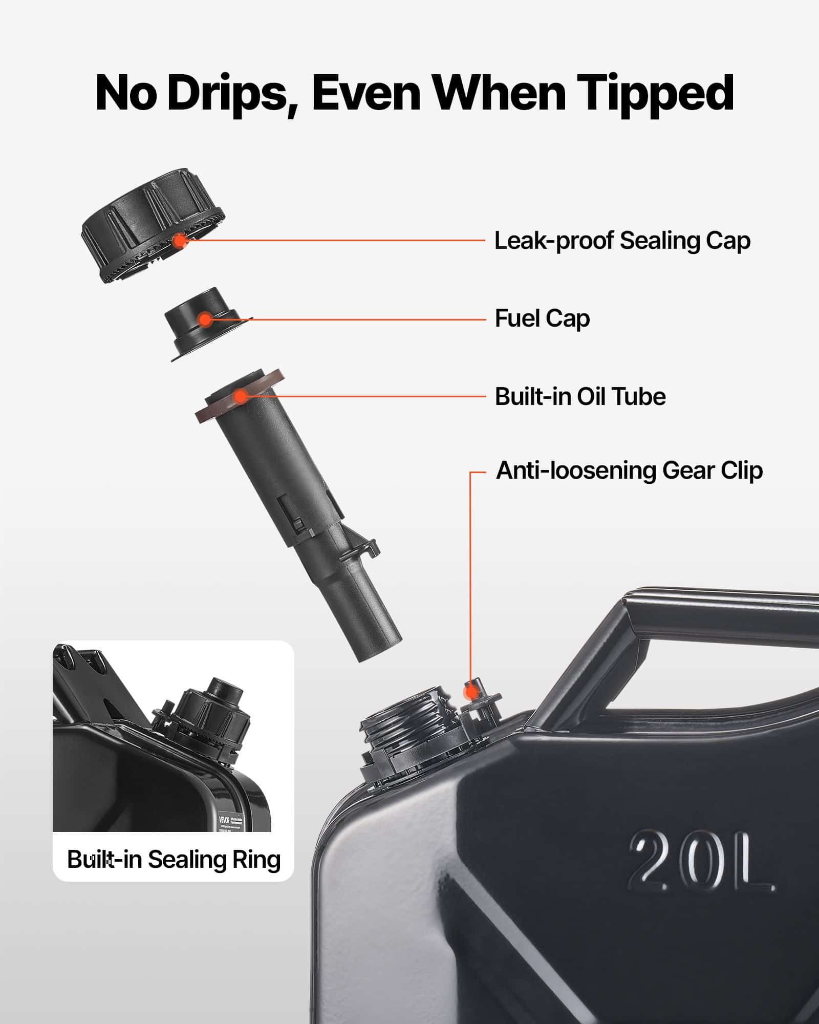 VEVOR 20 L Metal Fuel Jerry Can, Leakproof Gas Tank with Spout, 6 L/min Fast Flow, For Cars, Motorcycles, ATV, Camping, Black — attēls 3