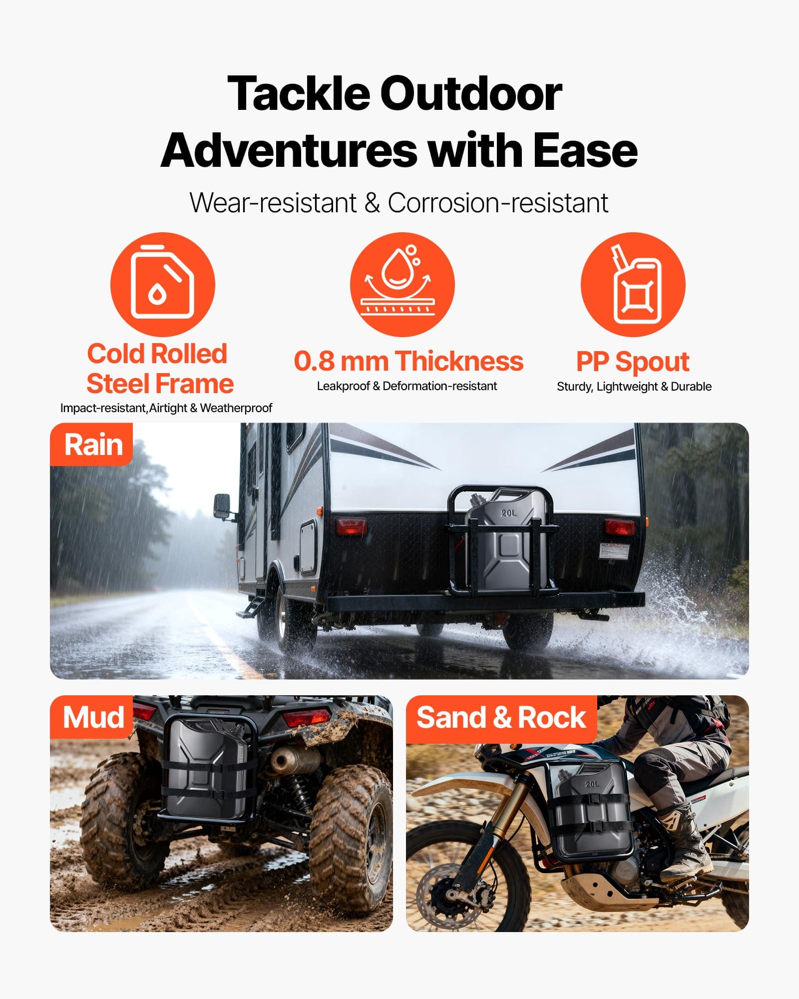 VEVOR 20 L Metal Fuel Jerry Can, Leakproof Gas Tank with Spout, 6 L/min Fast Flow, For Cars, Motorcycles, ATV, Camping, Black — attēls 5