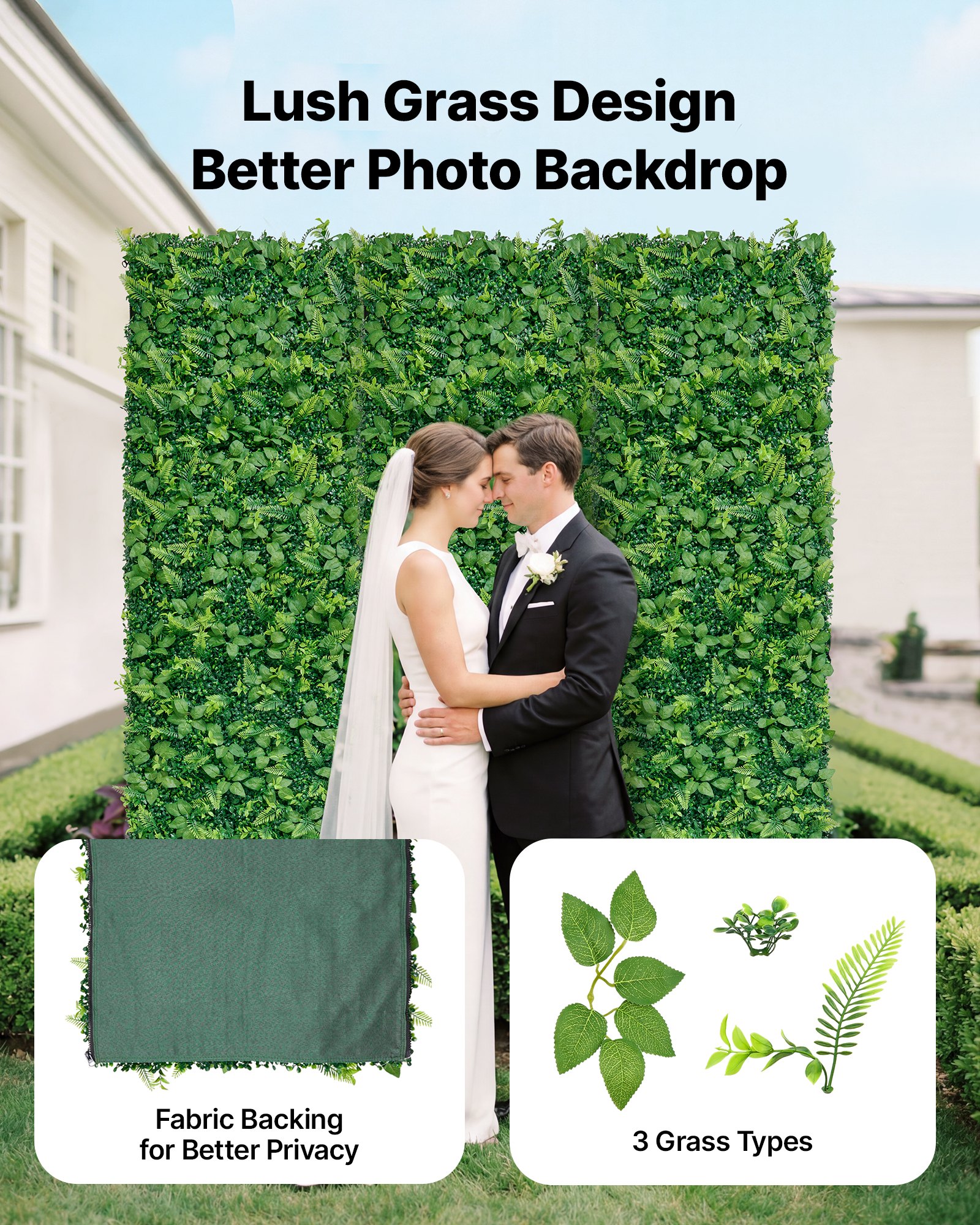VEVOR Artificial Boxwood Hedge Wall, 4 Panels 61 x 243.8 cm, 3D Greenery Privacy Fence Screen for Indoor Outdoor Garden & Wedding Décor — изображение 2
