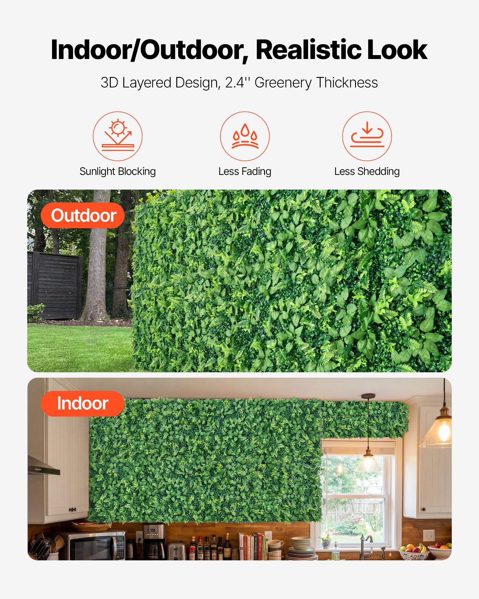 VEVOR Artificial Boxwood Hedge Wall, 4 Panels 61 x 243.8 cm, 3D Greenery Privacy Fence Screen for Indoor Outdoor Garden & Wedding Décor — изображение 5