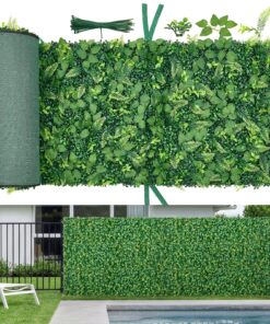 VEVOR Искусственная живая изгородь из самшита, 4 панели 61 x 243,8 см, 3D-экран для забора с зеленью для внутреннего сада на открытом воздухе и свадебного декора