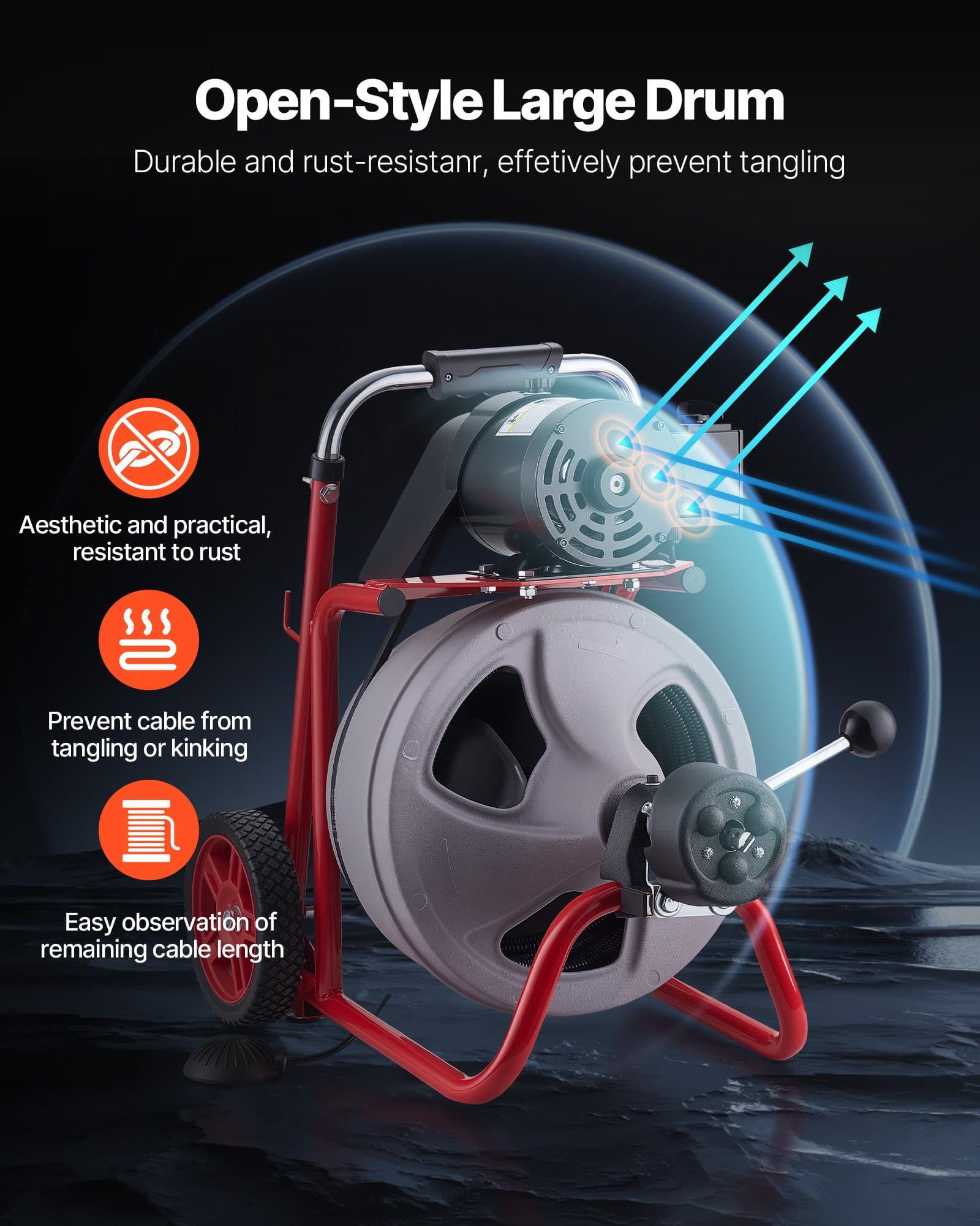 VEVOR 30 m Drain Cleaner Machine, 9.5 mm Cable, Auto-Feed Sewer Snake with 8 Cutters & Foot Switch for 50–100 mm Pipes — изображение 4