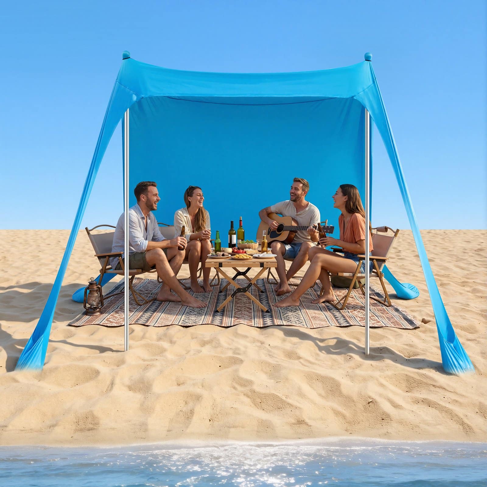 VEVOR Beach Tent Sun Shelter, UPF 50+ Lycra, 2 m Tall, 2.3 x 2.3 m Pop Up Canopy with Sandbags, Poles, Shovels for 2–4 People — изображение 8
