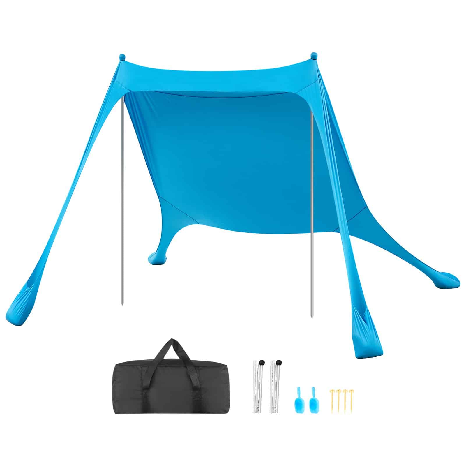 VEVOR Beach Tent Sun Shelter, UPF 50+ Lycra, 2 m Tall, 2.3 x 2.3 m Pop Up Canopy with Sandbags, Poles, Shovels for 2–4 People — изображение 9